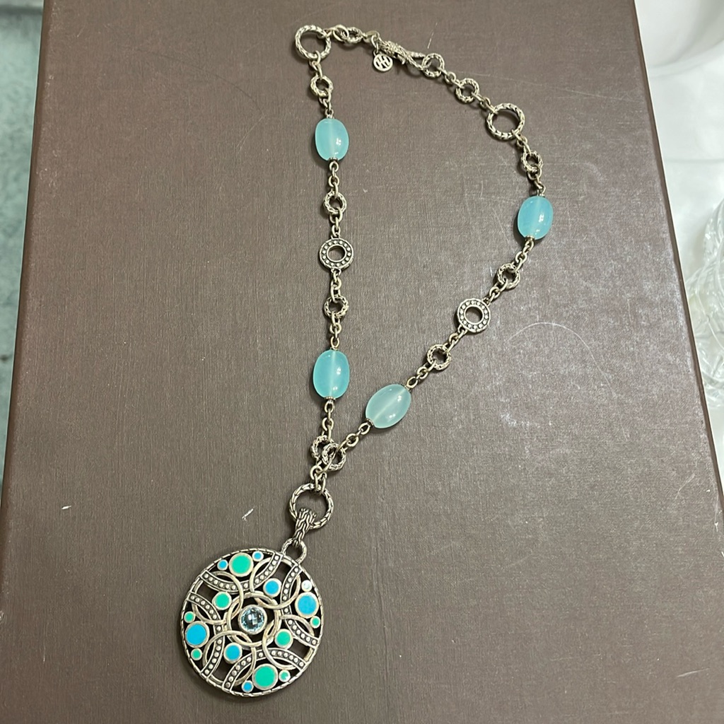 Beautiful John Hardy Sterling Silver Turquoise Enamel Dot Pendant With Necklace 1499$